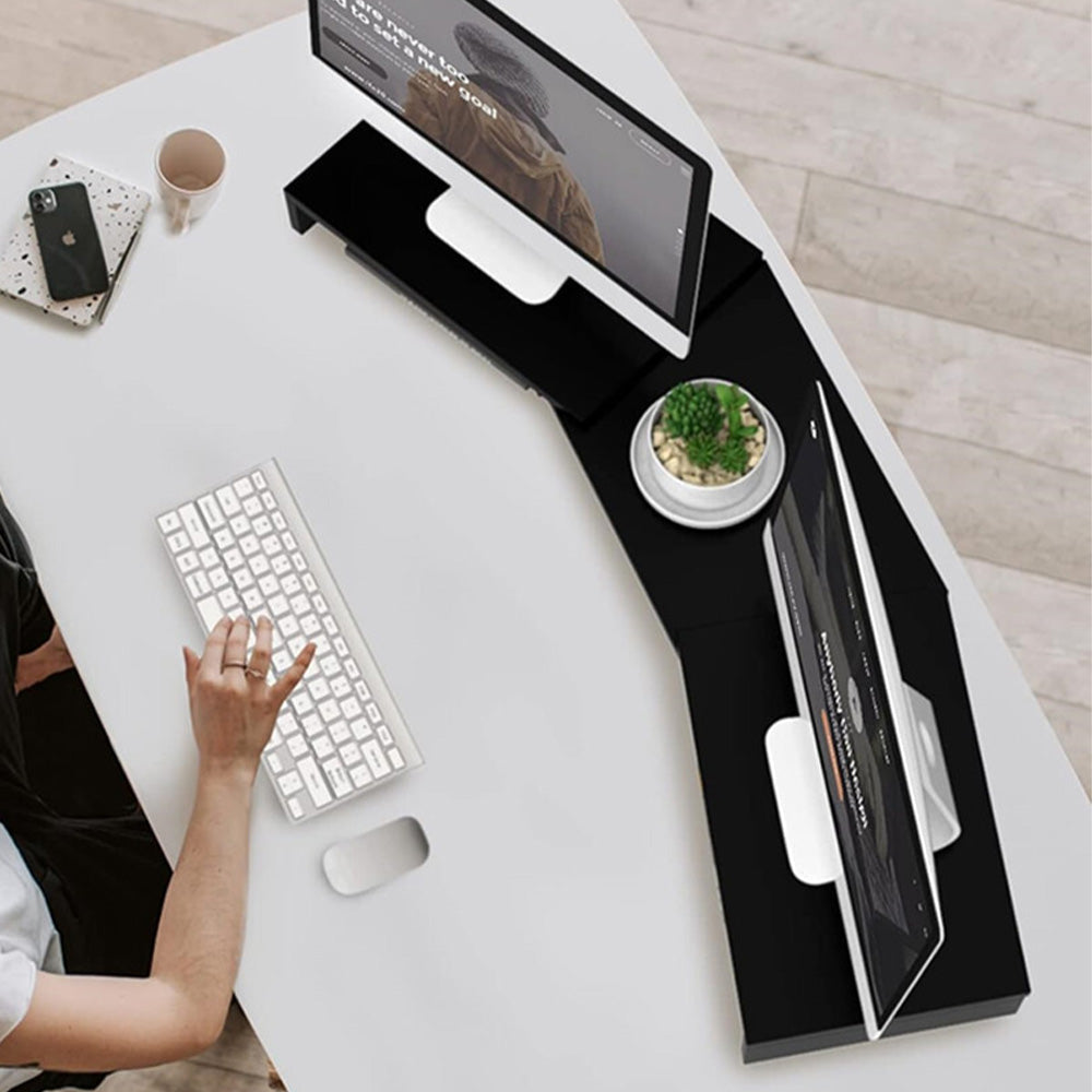 Dual Monitor Stand Riser Adjustable Desk Stand for iMac Laptop & Books Black