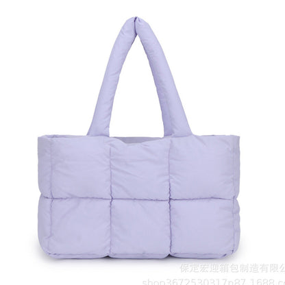 Puffer Tote Bag Large Quilted Puffy Handbag Lightweight Satchel Purse Purple