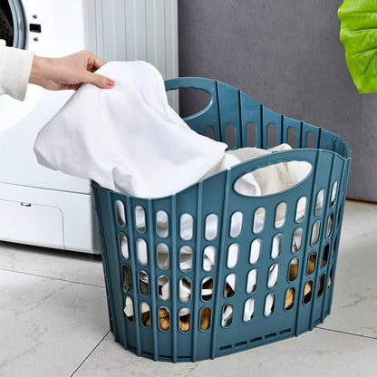 Collapsible Plastic Laundry Basket Folding Washing Clothes Storage Organizer-Blue