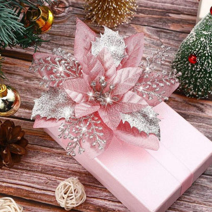 10Pcs Red and Gold Poinsettia Artificial Christmas Flowers ¨C Xmas Tree Ornaments Pink