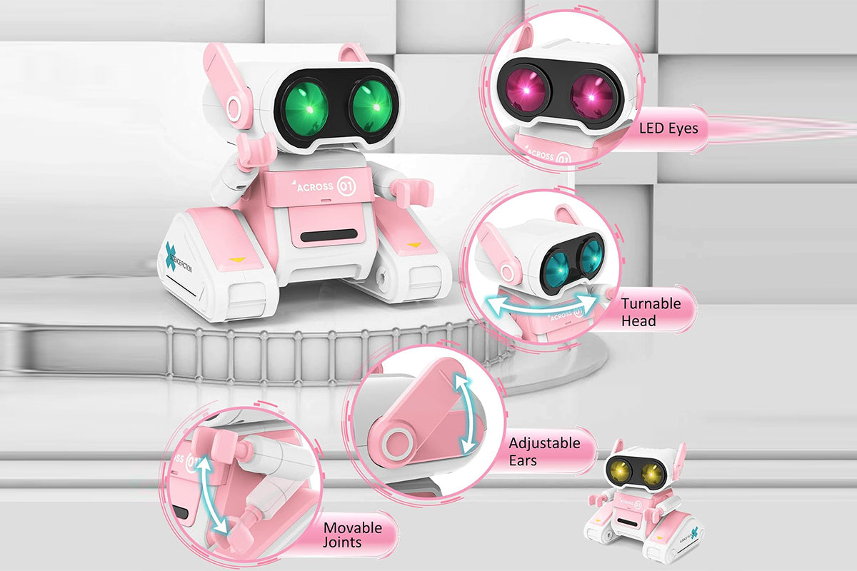 Remote Control Robot Toys RC Robots with LED Eyes Flexible Head Arms Music Dance Moves Christmas Gift Birthday-Pink