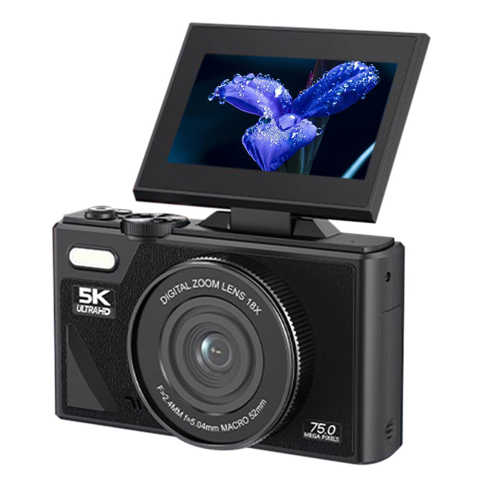5K Digital Camera WiFi Vlogging Camera with 180 Degree Flip Screen Black