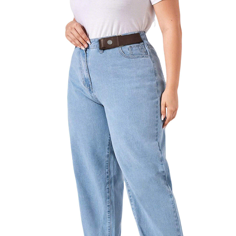 2Pcs Elastic Side Buckle Belt for Jeans Pants Unisex Adults Adjustable Waistband Stretch-Coffee