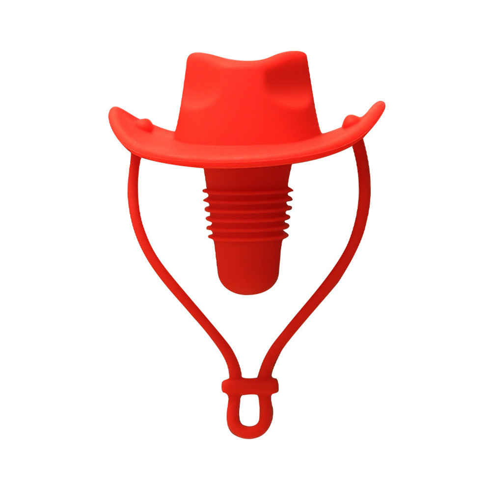 Western Cowboy Hat Silicone Wine Bottle Stopper Champagne Sealer -Red
