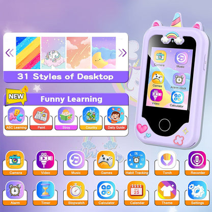 Kids Smart Phone Touchscreen Learning Play Toy Phone with Dual Camera Purple