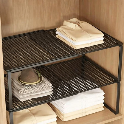 Expandable Carbon Steel Closet Shelf and Adjustable Storage Rack - Black