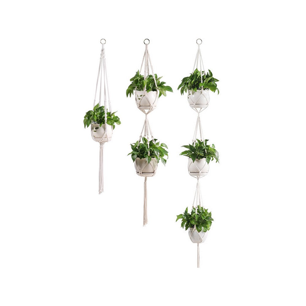 3Pcs Plant Hanger Indoor Jute Hanging Planter Basket With Beads Decorative Flower Pot Holder-Style 2 And 9 And 10