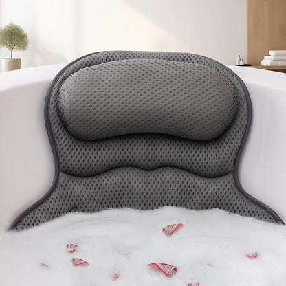 Bath Neck and Head Rest Pillow with Suction Cups-Grey