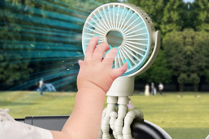 Portable Octopus Stroller Fan with Digital Display and 3 Speed Settings-Beige