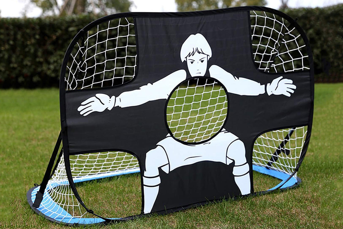 2-in-1 Portable Foldable Soccer Goal with Detachable Target-Blue