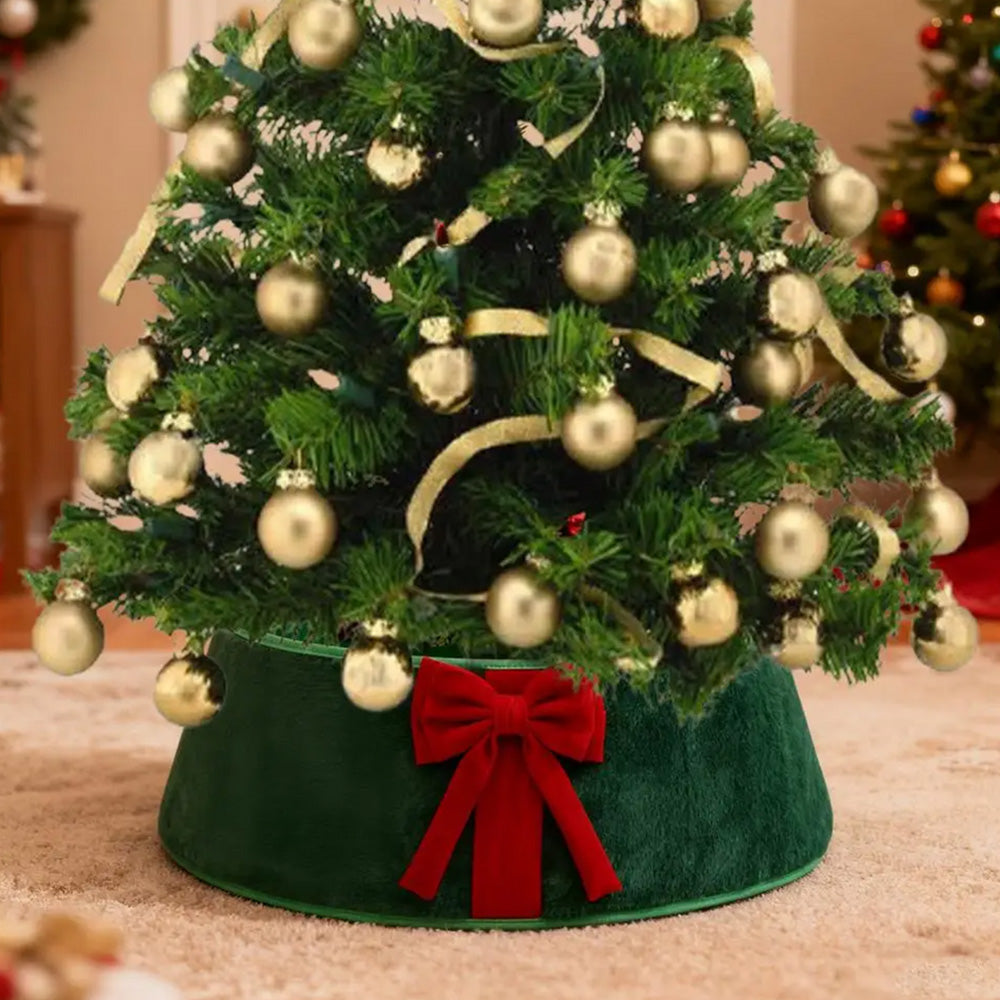 Christmas Tree Collar with Bow Holiday Tree Decor - Green