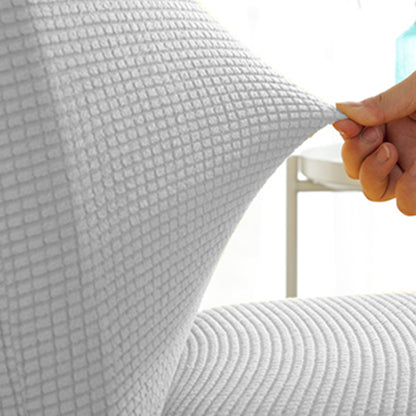 2Pcs Stretch Textured Check Dining Chair Covers Removable Chair Seat Protector Slipcovers -White