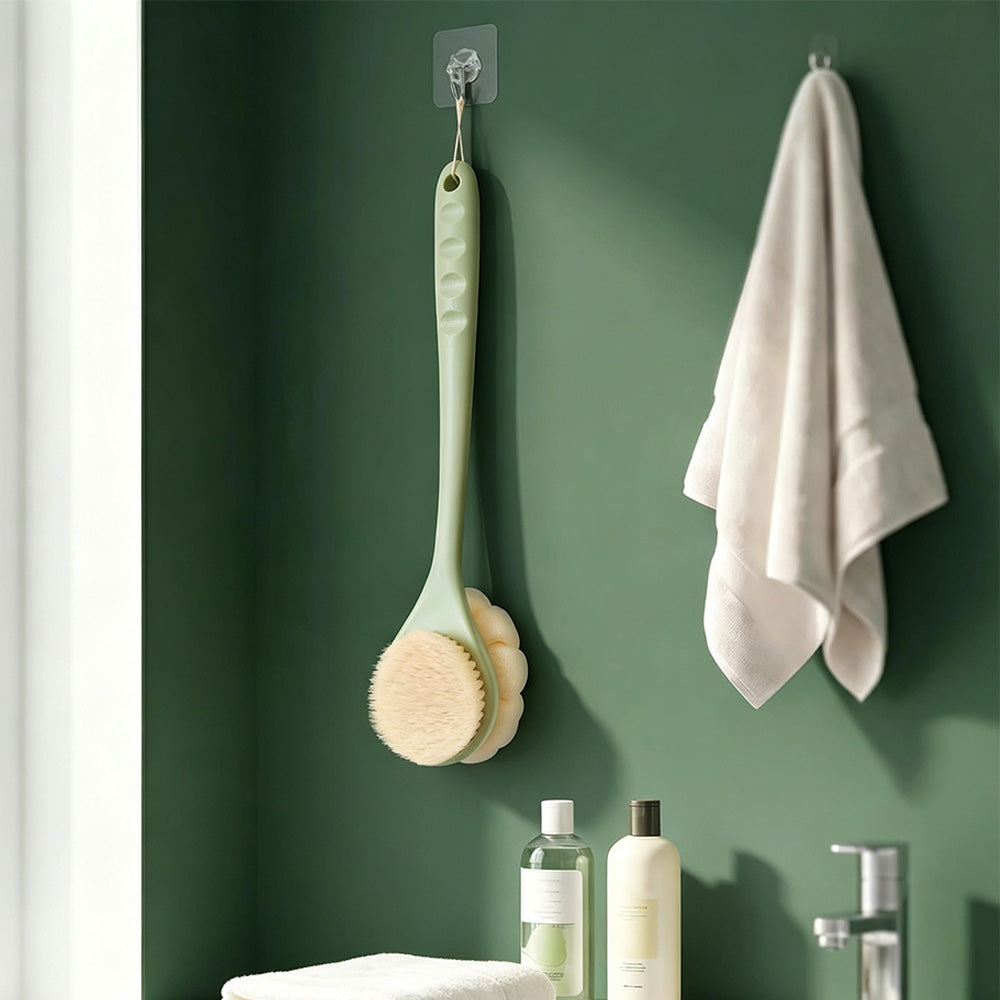 2 in 1 Double Sided Shower Brush with Loofah -Green