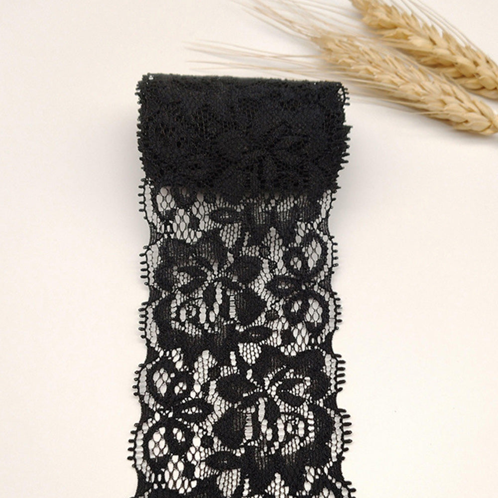 10 Yards Elastic Floral Lace Trim Stretch Ribbon for Sewing and DIY Crafts - Black