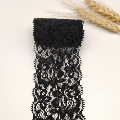 10 Yards Elastic Floral Lace Trim Stretch Ribbon for Sewing and DIY Crafts - Black