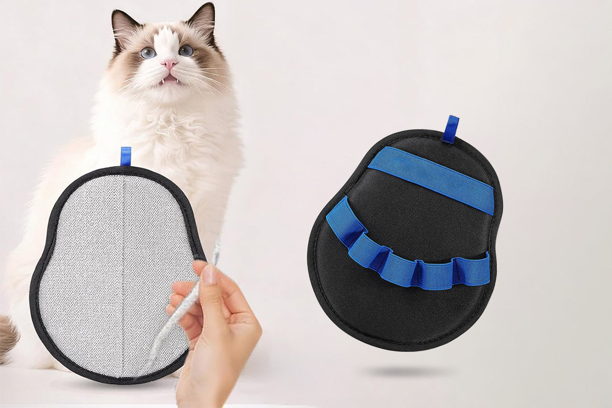 Pet Hair Removal Glove Reusable Electrostatic Grooming Mitt for Cats Dogs -Blue