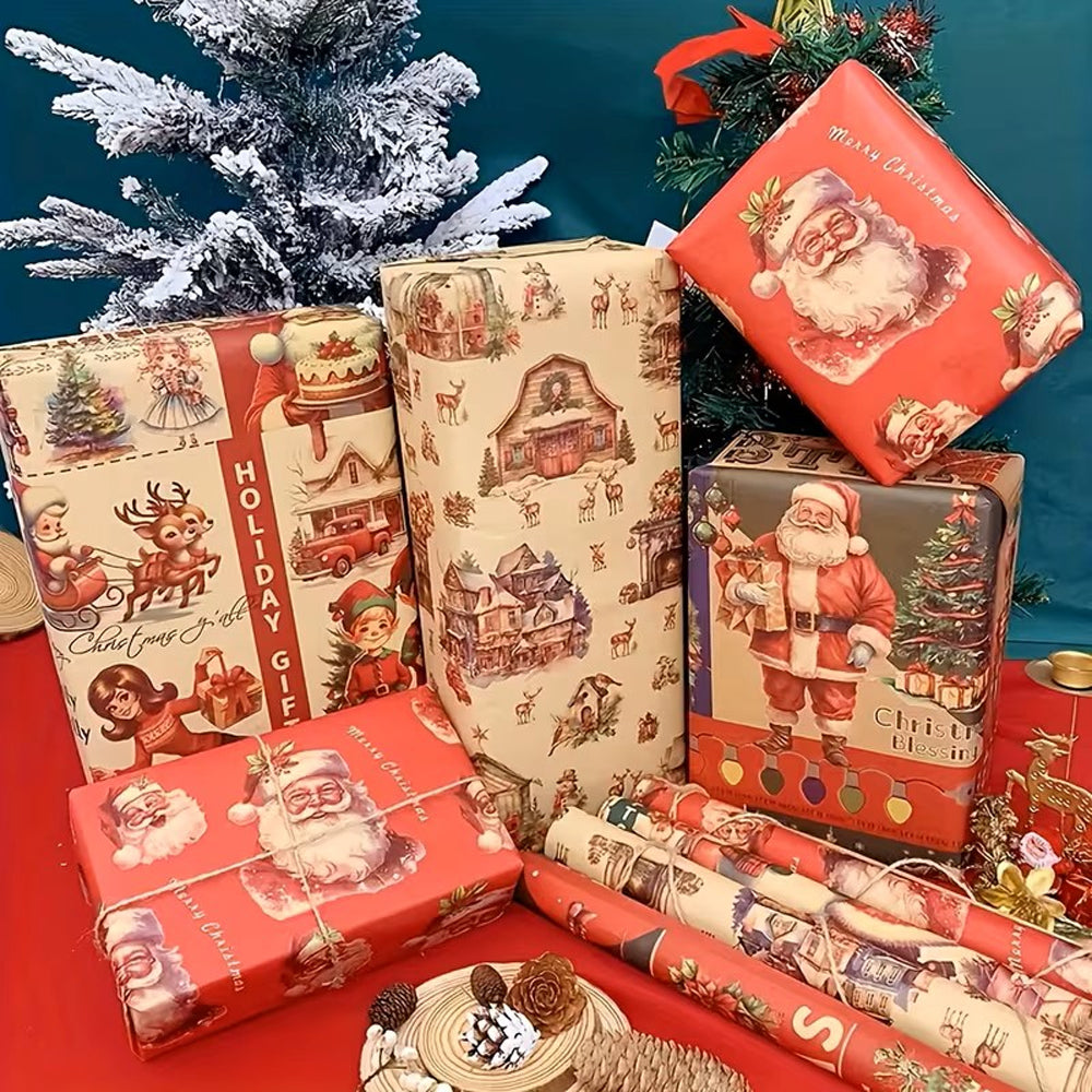 4 Sheet Christmas Gift Wrapping Paper Set Retro Christmas Wrapping Paper