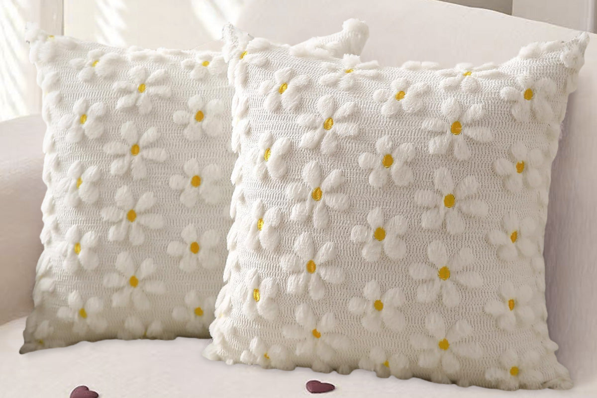 2Pcs Spring Summer Pillow Covers Floral  Farmhouse Home Decor for Sofa Couch Bed -Daisies
