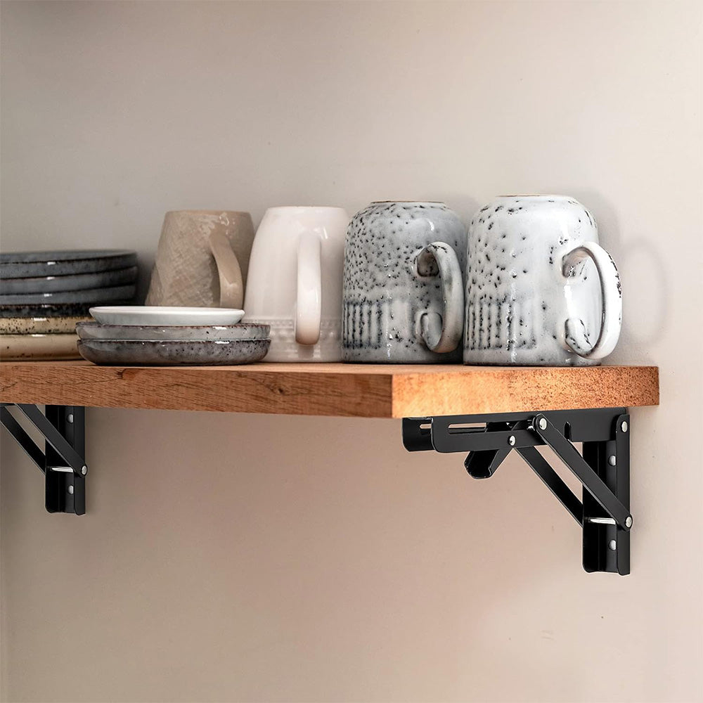 2Pcs 90 Degree Foldable Metal Shelf Brackets-Black