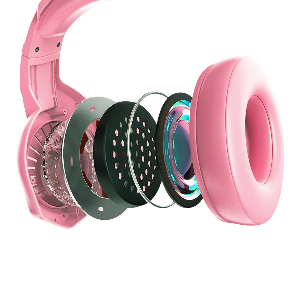 Wired Over-Ear Gaming Headset with LED RGB Lights and Mic -Pink