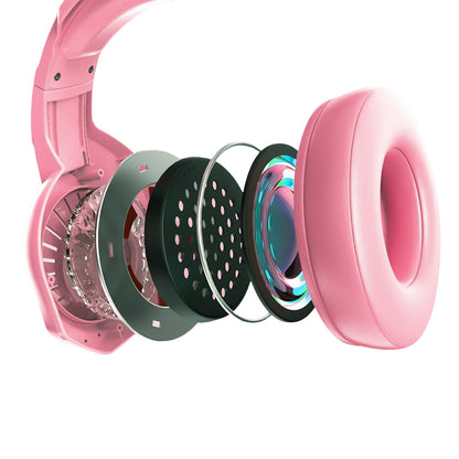 Wired Over-Ear Gaming Headset with LED RGB Lights and Mic -Pink