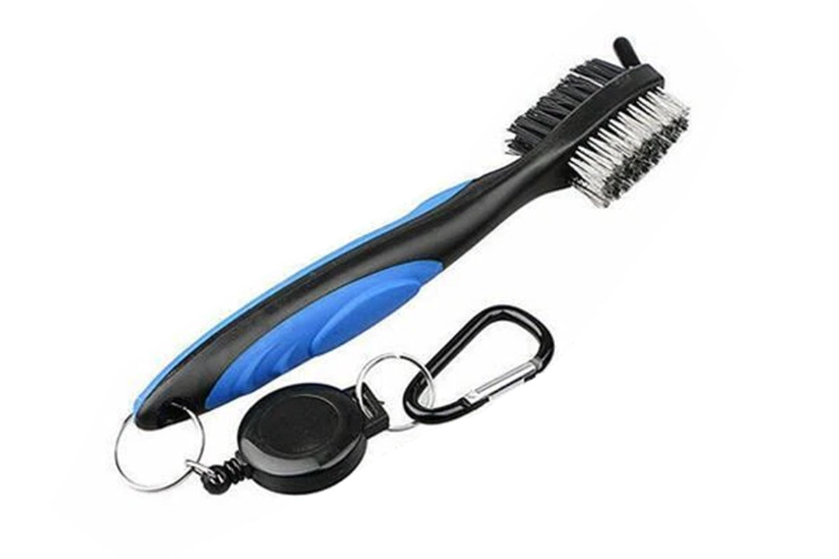 Dual Sided Golf Club Groove Cleaner Brush Tool with Retractable Carabiner -Blue