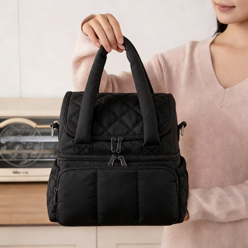 Lunch Bag Women Double Deck Insulated Lunch Bag For Work Picnic Travel-Black