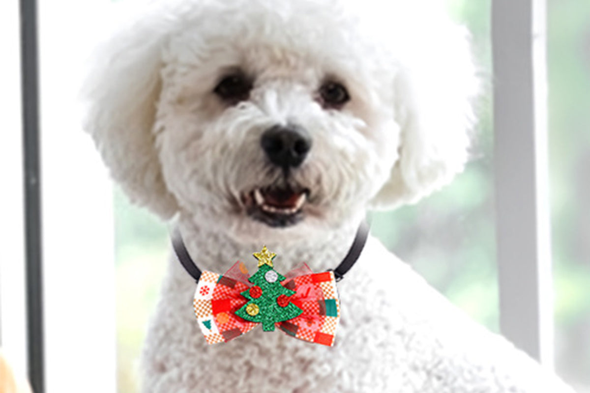 2Pcs Christmas Pet Bow Tie With Bell and Bow Dog Bow Tie Cat Kitten Plaid Collar-Style 1