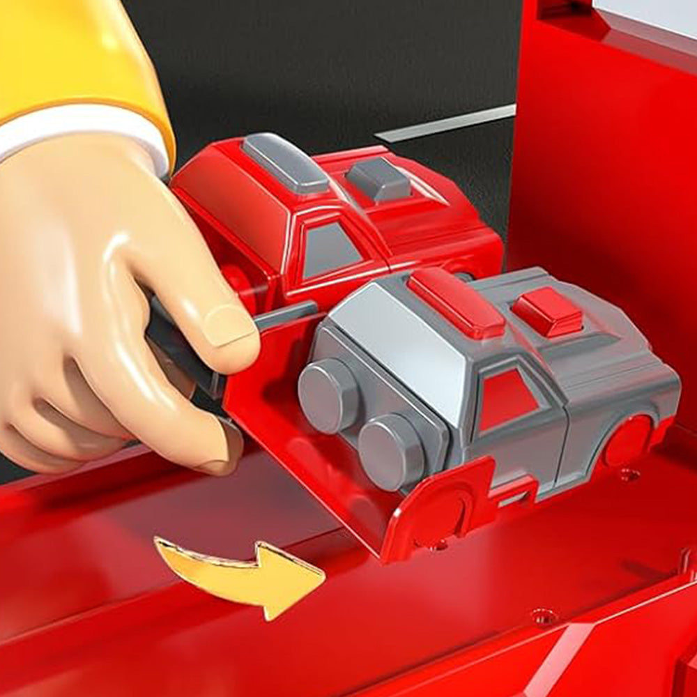 Large Dual Track Transporter Truck Toy Set with 6 Alloy Racing Cars - Red
