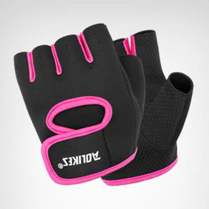 Pair of Sports Gloves Open Finger Gym Gloves for Cycling Weight Lifting Fitness Exercise Rose Red