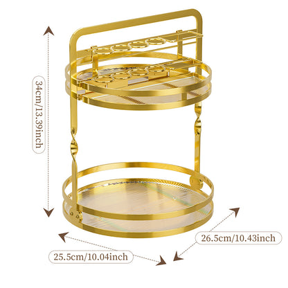 Rotating Makeup Organizer Double Layer with Brush Holder for Skincare Perfume-Gold