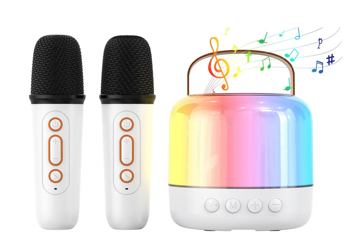 Mini Karaoke Machine for Adults Portable Bluetooth Speaker with 2 Wireless Microphones Christmas Birthday Holiday Toy Gifts-White