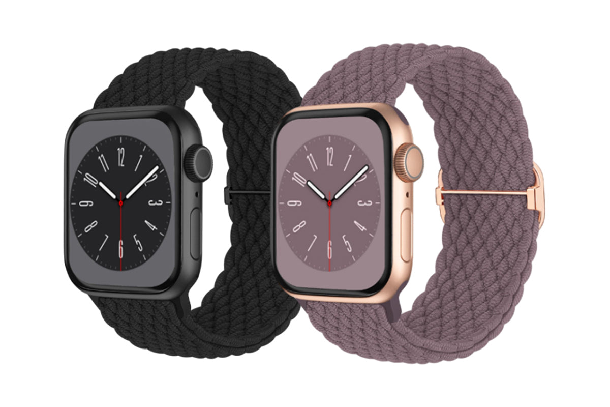 2Pcs Adjustable Braided Loop Nylon Strap Compatible With Apple Watch Band-Black And Purple