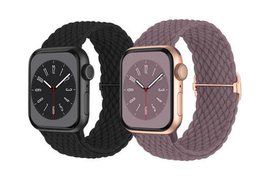 2Pcs Adjustable Braided Loop Nylon Strap Compatible With Apple Watch Band-Black And Purple