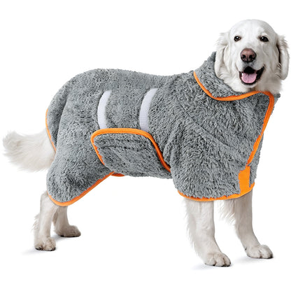 Pet Absorbent Bathrobe Dog Drying Towel Coat Soft Bath Wrap Pajamas-Grey