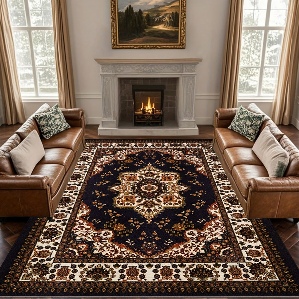 Crystal Velvet Vintage Boho Rug Non-Slip Floor Carpet for Bedroom Dining Room-Brown