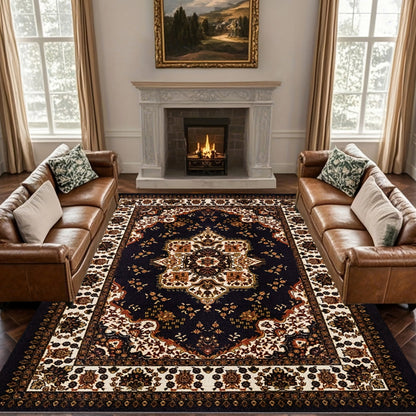 Crystal Velvet Vintage Boho Rug Non-Slip Floor Carpet for Bedroom Dining Room-Brown