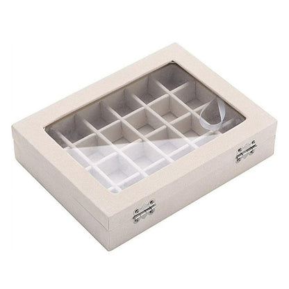 Organizer Case Box Holder Storage Jewelry Earring Ring Velvet Display Travel Portable-Beige