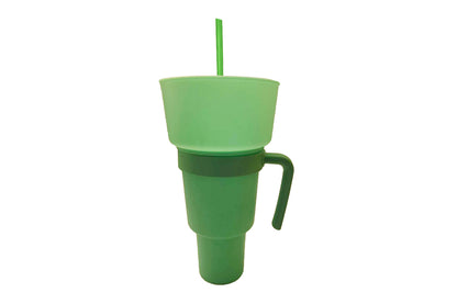 Reusable Tumbler Popcorn Cup Beverage Snack Multifunctional Split Cup With Straw-Green