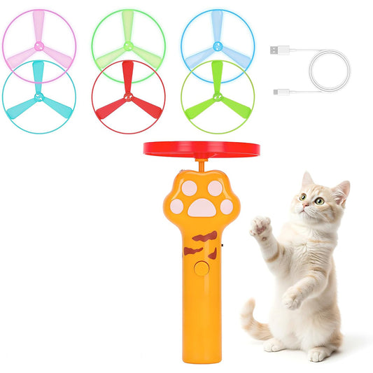 Cat Toy Disc Launcher Cat Fetch Toy UFO Flyer Cat Disc Launcher with Lights-Yellow