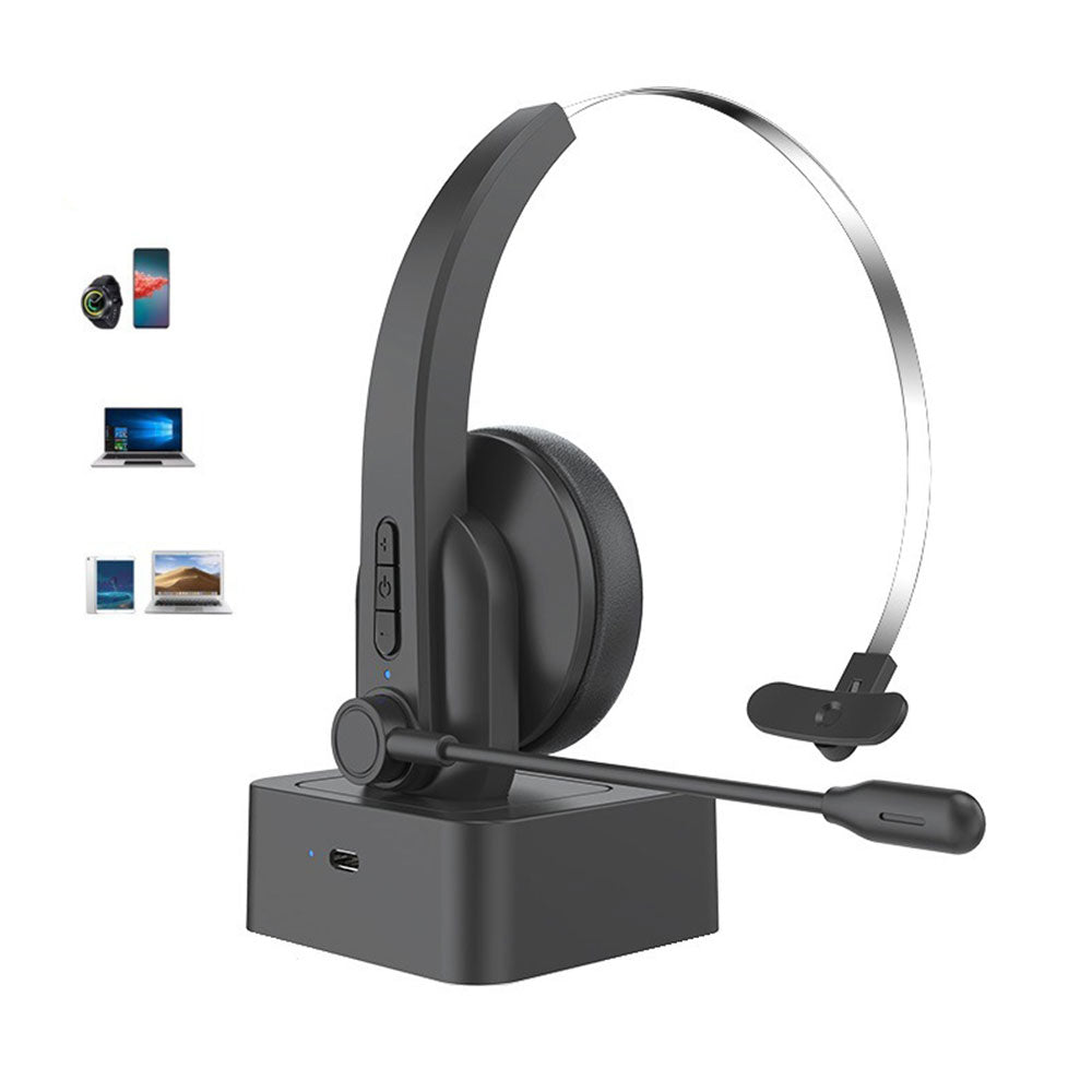 Bluetooth Single Ear Business Headset with Rotatable Microphone Wireless Calling Headset for Laptop Mobile Phone
