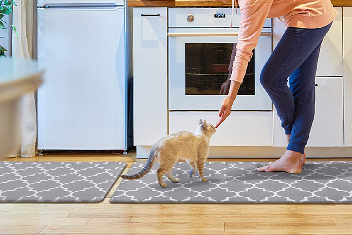 2 PCS Entryway Rug Door Mats Non-Slip Rubber Backing For Kitchen-Light Grey