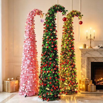 1.5m PET Tinsel Collapsible Crooked Christmas Tree Xmas Decoration - Green