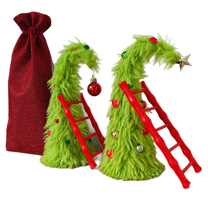 2 Piece Bendable Desktop Christmas Tree with Lights and Mini Ladder