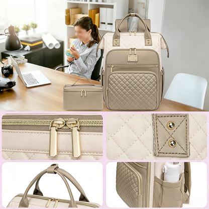 2-in-1 Laptop Backpack with Lunch Bag-Khaki
