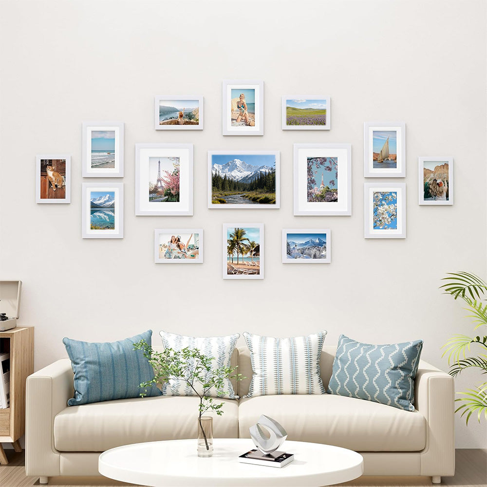 15 Piece Picture Frame Set Multi-size Collage Photo Frames for Wall or Tabletop Display-White