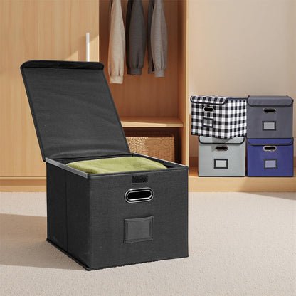 Collapsible File Organizer Box with Lid Folder Storage for Office Documents Black