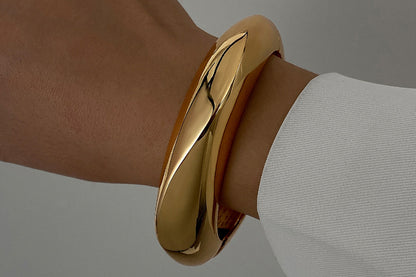 3Pcs Chunky Gold Bangle Bracelets Wide Wrist Cuff Stackable Jewelry Gift-Gold