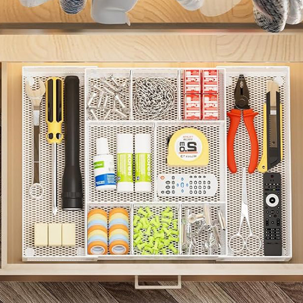 Expandable Desktop Drawer Organizer with Adjustable Dividers - White
