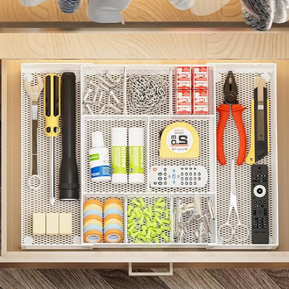 Expandable Desktop Drawer Organizer with Adjustable Dividers - White